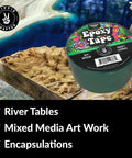 Roll of green epoxy tape on finished river table with Resin Tape For Epoxy Molding And Mold Release No Mess Easy Peel UV Resistant
