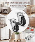 Heavy Duty One Inch Low Profile Caster Wheels With Brakes Quiet As A Mouse Soft Rubber Swivel Casters For Furniture And Rolling Carts Glides Smooth As Butter Includes All Necessary Mounting Hardware displayed in a home setting.