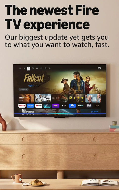Next Level 4K Streaming Device With AI Powered Search And Wifi 6E Support For Crisp Live TV Without Cable Or Satellite Plus Voice Guided Home Theater Setup For Chill Binge Watching Nights displayed on a modern TV.