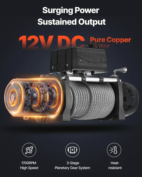 Beefed Up 12000 Lb Electric Winch With 85 Ft Steel Cable 12V Power Winch For Jeep Wrangler UTV ATV And Truck Off Road Recovery Wireless Remote Control And Heavy Duty Motor, 12V DC steel cable