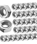 Heavy Duty Stainless Steel Hex Nuts Rock Solid Hardware Fasteners For Home Repairs And Industrial Projects Polished steel nuts in a single pack.