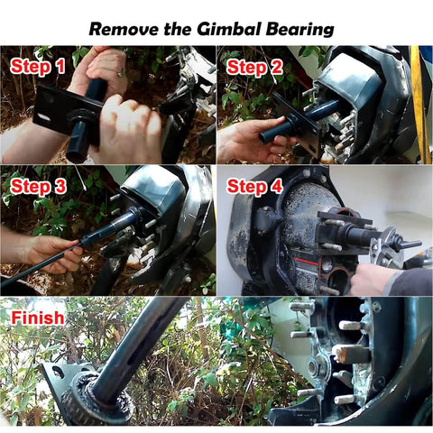 All In One Gimbal Bearing Installer Kit With Puller Remover And Engine Alignment Tools For Mercruiser Alpha Alpha 1 MR Bravo Volvo OMC Cobra And Yamaha Sterndrive 89 92 Easy Install And Precise Alignment Pro being used to remove a gimbal bearing.