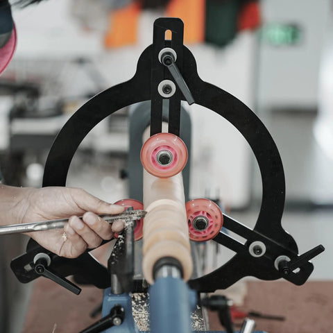 Woodturning Steady Rest For Twelve Inch, Fourteen Inch, And Sixteen Inch Swing Lathe guiding spindle during woodturning project