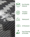 Durable 5x8 Outdoor Rug For Patio And RV Use, Waterproof Reversible Plastic Mat Being Hosed Down, Eco-friendly Design Highlights