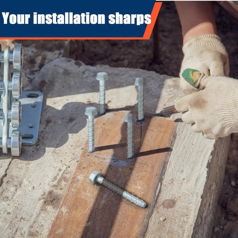 Person installing 40 Pack Half Inch By 4 Inch Galvanized Concrete Screws Large Diameter Anchors For Masonry Brick Or Block Mounting