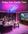 Family enjoying Galaxy Light Projector With 3D Aurora, Dope Night Light For Kids Room, Remote Control, starry sky projection.
