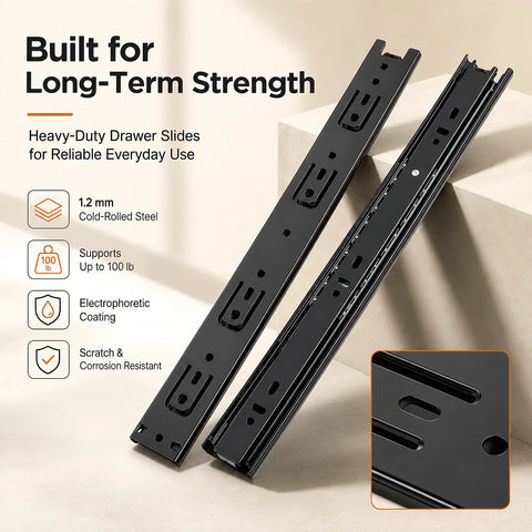 Two Pairs 18 Inch Soft Close Drawer Slides Full Extension Cabinet Guide Glides 45mm Width 100 LB Capacity Side Mount Rails