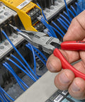Using combo pliers from 4 Piece Automotive Pliers Set In Foam Tray Storage With Combo Pliers, Diagonal Cutters, Long Reach Pliers Straight Nose And Bent Nose For Auto Repair And Maintenance Mechanic Grade Hand Tools to grip wire in electrical panel.