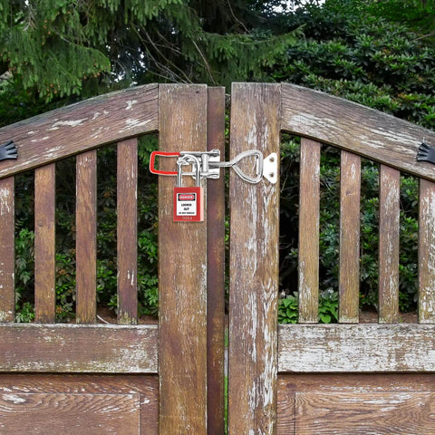 Outdoor wooden gate secured with Beefy Heavy Duty Toggle Latch Clamp 2 Pack Made From 304 Stainless Steel With Quick Release Pull Latch