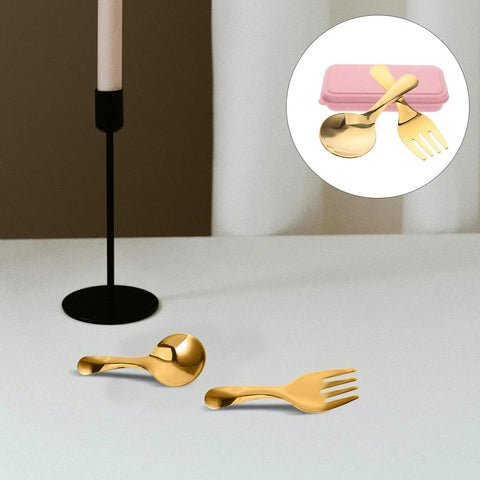 Portable Stainless Steel Camp Utensils Set With Pink Organizer Case For Outdoor Picnics Camping And Beach Trips on table