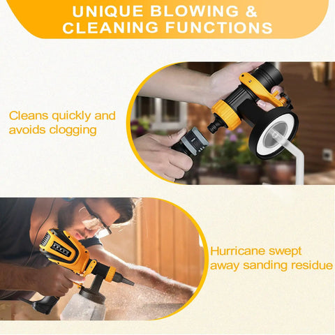 Beast Mode 700W HVLP Paint Sprayer being used for cleaning and sanding with unique blowing and cleaning functions.