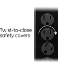 Twist-to-close safety covers on Six Outlet Surge Protector With 20 Foot Extension Cord, 800 Joules Of Surge Protection, Black Power Strip