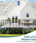 Slick Black 36 Inch Cable Railing Corner Post Featuring Ten Pre Drilled Deck Mounting Holes viewed in a modern backyard setting.