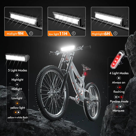 Ridiculously Bright 8000 Lumen Bike Light Set With Front And Rear Lights Rechargeable Five Adjustable Modes Three Light Holder Design For Maximum Visibility And Safer Night Rides