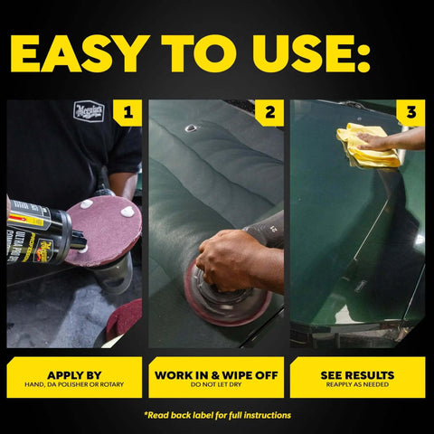 Ultra Pro Speed Compound M11032 Heavy Duty Compound application on car surface with DA polisher and hand wiping for best results