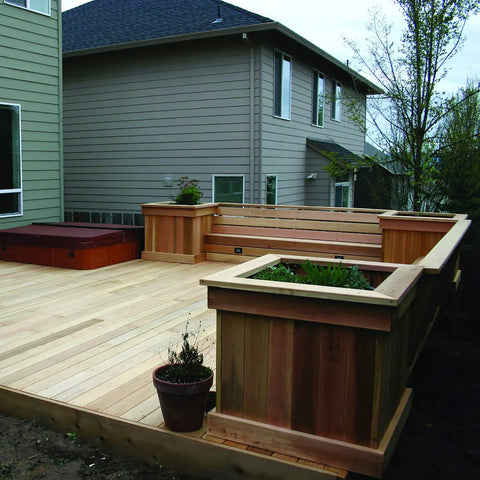 Wooden deck featuring Dekmate Deck Bench Bracket Sand Finish For 2x4 And 2x6 Posts And Joists Made From Durable Structural Resin