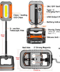 Rechargeable Clamp Work Light With 360 Degree Rotation 3000LM LED Portable Lamp With Magnet Clip Telescopic Stand Hook diagram