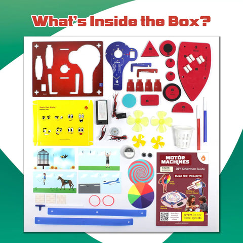 Contents of 100 Plus STEM Projects Kit For Kids Ages 8 To 13 Hands On Robotics And Engineering Fun Toys Motor Machines