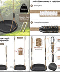 Heavy Duty Swing Seat For Adults And Kids With Weatherproof Ropes, Height Adjustable; black PP seat, soft safety handles