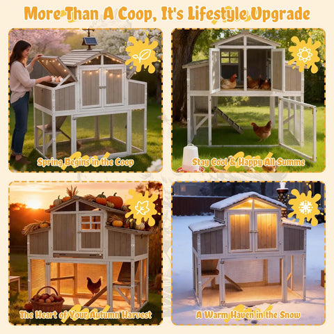 Large Chicken Coop With Four Nesting Boxes For Four To Six Hens Outdoor Wooden Poultry Cage With Pull Out Tray, seasonal views
