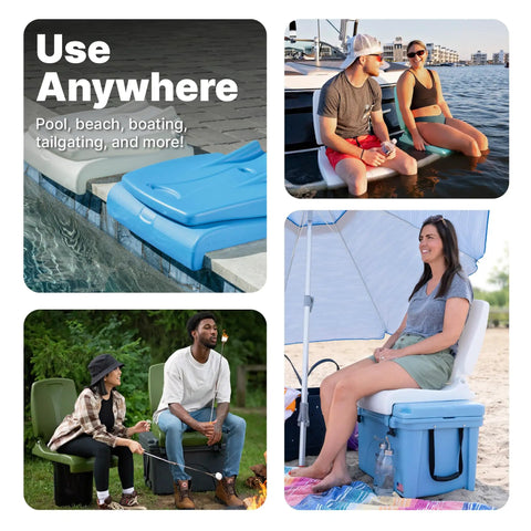 Foldable Adult Flip Seat Portable Outdoor Chair With Back Support for poolside, beach, and picnic ground seating with people using chairs