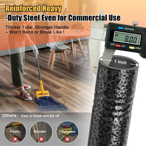 60 Inch Heavy Duty Mop Handle Replacement With Quick-Lock ABS Clamp Pro-Grade Alloy Iron Pole Rust-Proof Design Fits String Mops And Looped-End Rags