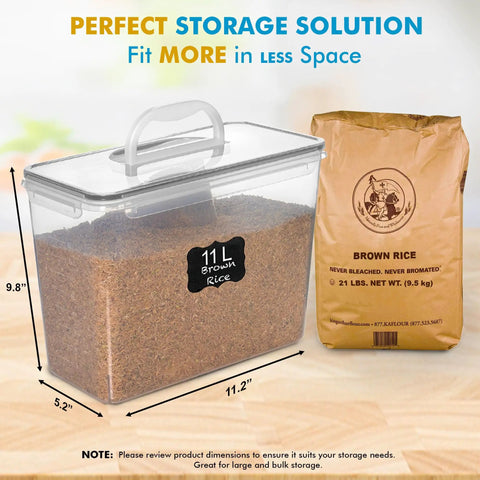 2 Pack Extra Large Food Storage Containers With Lids 11L Each Easy Carry Handle BPA Free Airtight For Flour Sugar Rice Cereal Bulk Pantry Organization