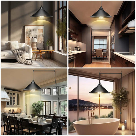 Knockout Black Plug In Pendant Light With Adjustable 13 Ft Copper Cord And UL Certified E26 Socket in a modern kitchen setting.