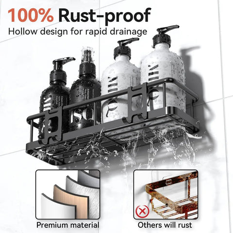 Adhesive Shower Caddy Kit Rustproof Bathroom Organizer With Soap Holder No Drill Heavy Duty Hanging Shelves Inside Shower Space Zero Fuss Setup Rock Solid Storage Rack Six Piece Black