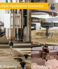 Image showing Downcut Spiral Double Flute CNC Router Bit Set One Eighth Inch Shank Tungsten Carbide End Mills in milling and engraving use.