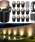 All In One Low Voltage Landscape Lighting Kit With 12W LED Well Lights IP67 Outdoor In Ground Waterproof, Easy Install Includes 144W Transformer And 100 Ft Wire, 12 Pack shown