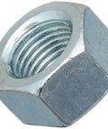 Heavy Duty Steel Hex Nut 3/8-16 Thread Grade 2 Zinc Plated Finish close-up showing internal threading and steel surface