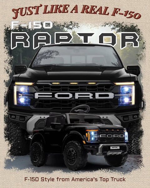 Ford F-150 Raptor Licensed 12V Ride On Truck For Kids With Parent Remote, LED Lights, 3 Point Safety Belt, Large Truck Bed Storage