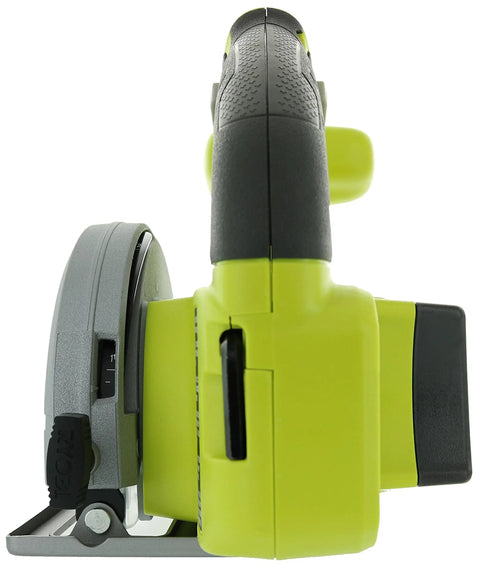 Eighteen Volt Cordless Circular Saw Featuring A Five Point Five Inch Carbide Blade for Grinding Long Rip Cuts Through Plywood and Dimensional Lumber Without Breaking A Sweat Today, side view showing rubber grip.