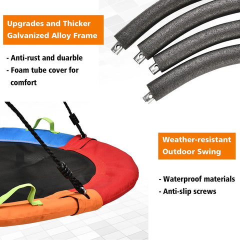 Saucer Swing 40 Inch Circle Disc With Adjustable Straps 900 Lb Weight Capacity Multicolor Backyard Outdoor Swing For Kids Kid Friendly And Super Sturdy Easy Assembly Safe Galvanized Frame