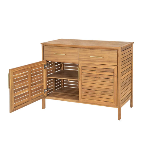 Outdoor Acacia Wood Storage Cabinet With Two Drawers And Double Door Shelf For Garden Poolside And Patio Weather Resistant Natural Finish