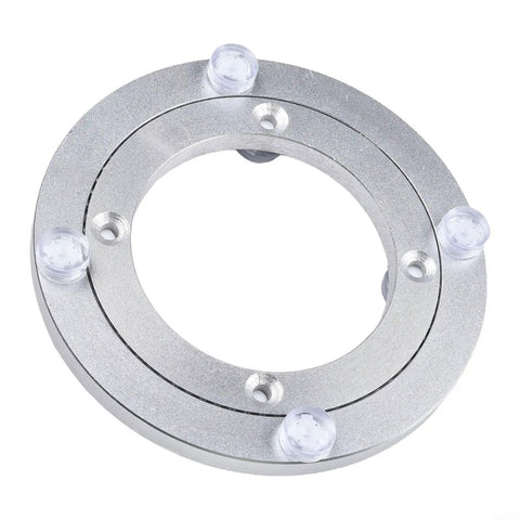 Rotating Bearing Turntable Base 5 Inch Aluminum Alloy Lazy Susan Hardware For DIY Kitchen Dining Table Cake Decorating And Spice Rack Organization Silver top view