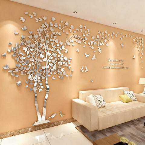DIY 3D Tree Of Life Wall Art Decals In Silver For Living Room And Bedroom Dope Family Tree Mural Stickers Hallway Home Decor