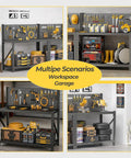 Heavy Duty Rolling Workbench Tool Cart With Bulletproof Steel Shelves Built Like A Tank For Zero Wobble Hardcore Garage Organization with tools.