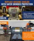 Heavy Duty Bench Grinder Eye Shield Kit Pair Fits 8 To 14 Inch Baldor Grinders Built Tough Lexan Replacement Guards installed on grinder