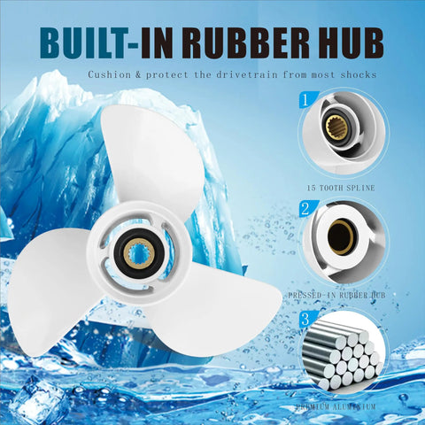 Right Rotation Three Blade Beefy Aluminum Outboard Propeller 13 And A Quarter By 17 Pitch 15 Spline White Finish Fits Yamaha Outboard Engines 60HP To 130HP OEM Equivalent Performance Durable Aluminum