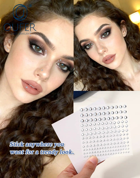 Stick On Acrylic Fake Piercings Kit With Lip Studs, Eyebrow And Nose Piercing, Non Piercing Face Jewelry, Adhesive Piercing Balls