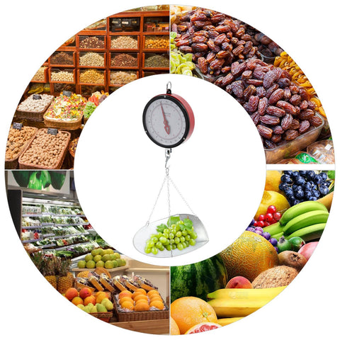 Double Sided Dial Hanging Scale 22 Lbs Mechanical Scale With Big Display Scoop And Chain Heavy Duty Iron Body Farm Grade For Farm Kitchen Food And Produce Great For Market Use And Home Kitchen Quick Weighing Of Produce