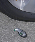 Digital Tire Pressure Gauge With Bright LCD Display And Lighted Tip For Night Checks No Fluff Easy Read 5 To 150 PSI Fast Accurate Readouts Long Battery Life Replacement Battery Ready Great For Cars And SUVs used beside car tire