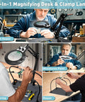 Soldering Station With 10X Lighted Magnifying Glass On Stand Non Slip Repair Mat And LED Dimmer Lamp in use for crafts