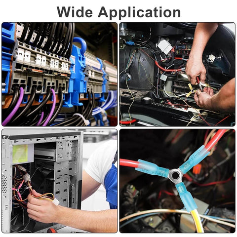 Heavy Duty Waterproof 3 Way Wire Connector Kit For Automotive And Marine Use With 20 Piece Heat Shrink Y Ring Butt Terminals in use