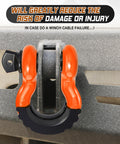Close-up of orange Two Pack D Ring Shackles 3/4 Inch Heavy Duty Tow Shackles with 7/8 Inch Screw Pin and black isolator washer