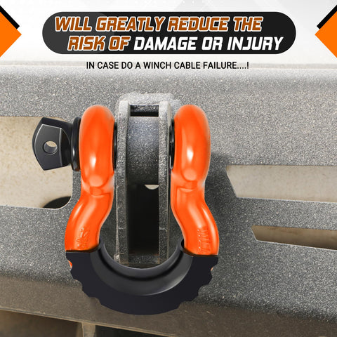 Close-up of orange Two Pack D Ring Shackles 3/4 Inch Heavy Duty Tow Shackles with 7/8 Inch Screw Pin and black isolator washer