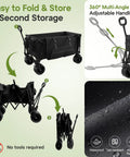 Beefy 49 Inch Folding Wagon Cart Heavy Duty 900 Lb Capacity with 300L Extra Large Cargo Space foldable design and adjustable handle.