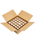 Open box containing 50 60 Watt Equivalent LED Bulbs Pack of 50 Soft White 800 Lumens Dimmable Energy Star and California Compliant E26 Base A19
